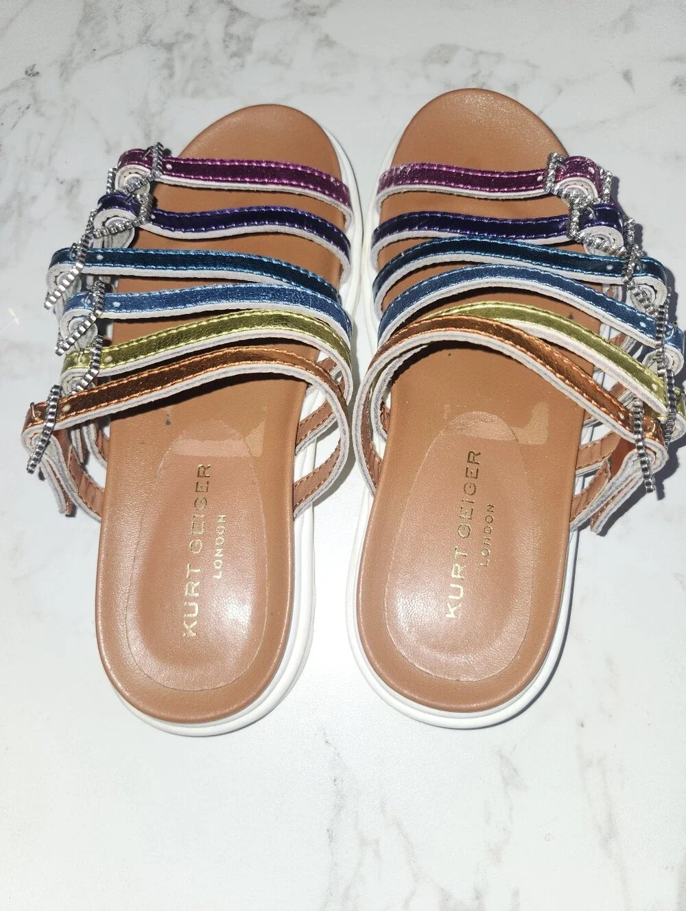 Kurt Geiger London Multi-Strap Metallic Slide Sandals